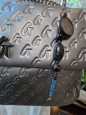 OOAK Liberty Coin,Lava Rock Bead & Labradorite Bag Charm